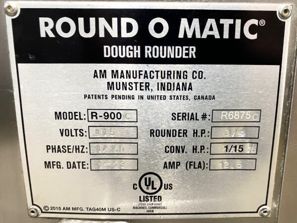 2023 Model ... AM Manufacturing Round-O-Matic R900C Dough rounder - Image 16