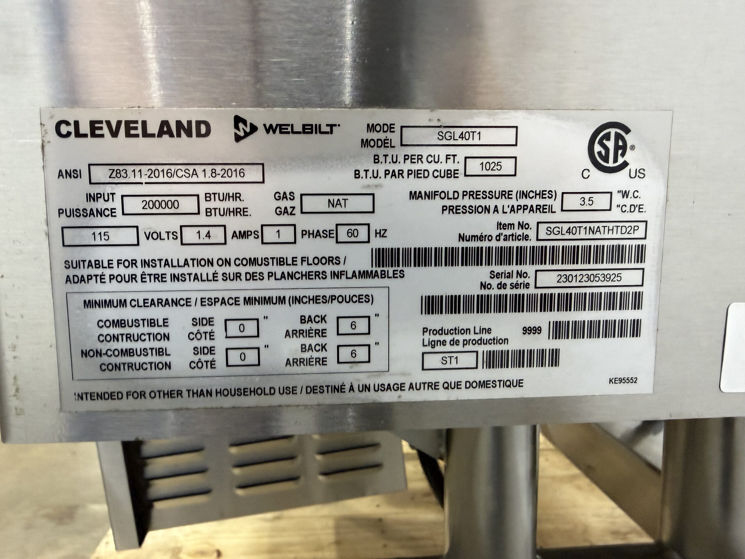 2023 model Cleveland 40 gallon, Natural gas braising pan (NEW OPEN BOX) - Image 21