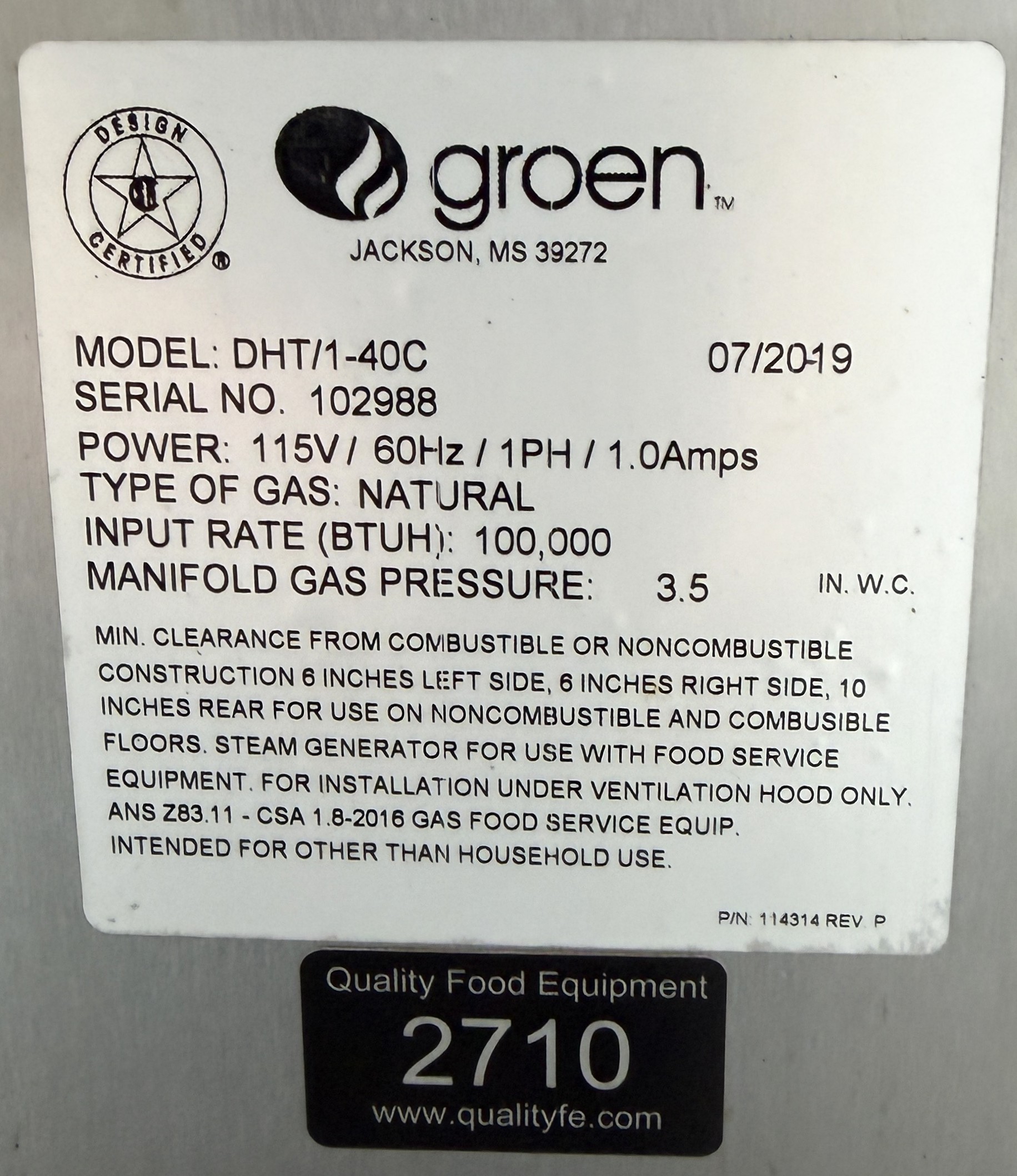 2019 Groen (DHT/1-40C) 40 Gallon, Natural Gas, Tilting Kettle (Refurbished w/WARRANTY) (Copy) - Image 19